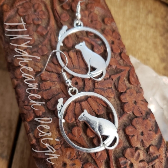 Cat earrings~Cat Mouse FuLL MOON earrings ~Witchy~Kitty Cat Jewelry Gift ideas~ - Picture 10 of 11